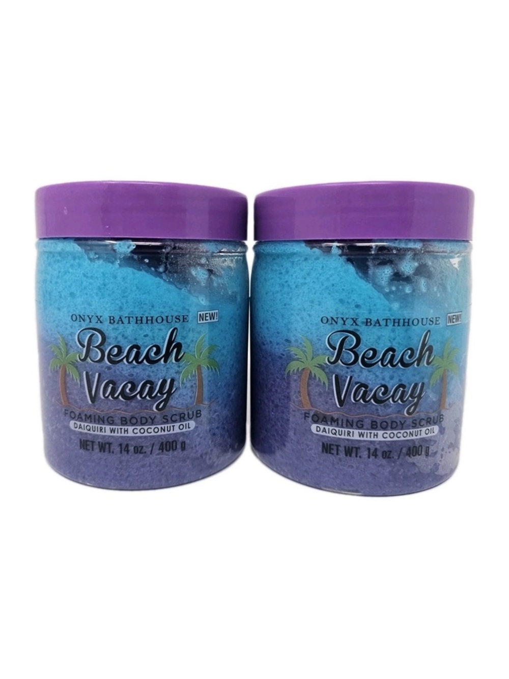 2 Onyx Bathhouse Beach Vacay Foaming Body Scrub w/ Coconut Oil 14 oz Jars